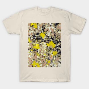 Autumn Leaves In Bright Yellow With White Flowers T-Shirt